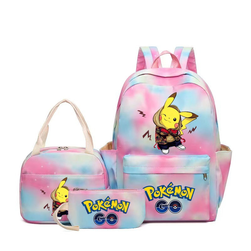 Pokemon Pikachu School Backpack Set Large Capacity Double Shoulder Bag for Middle School Students