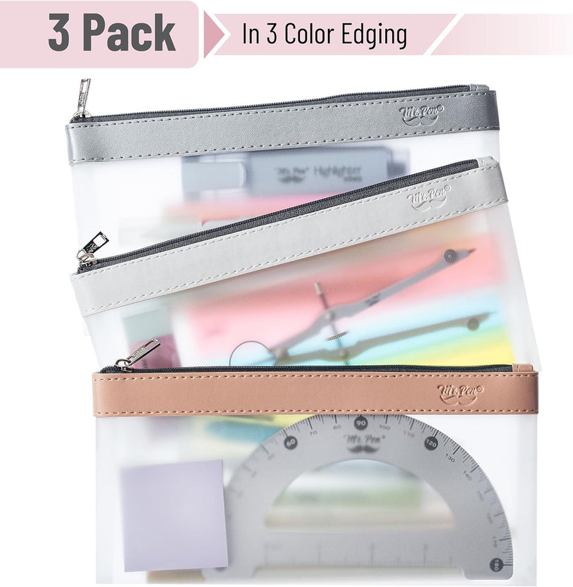 3 Pcs Clear Pencil Pouches Perfect for Kids School Supplies and Makeup