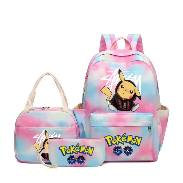 Pokemon Pikachu School Backpack Set Large Capacity Double Shoulder Bag for Middle School Students