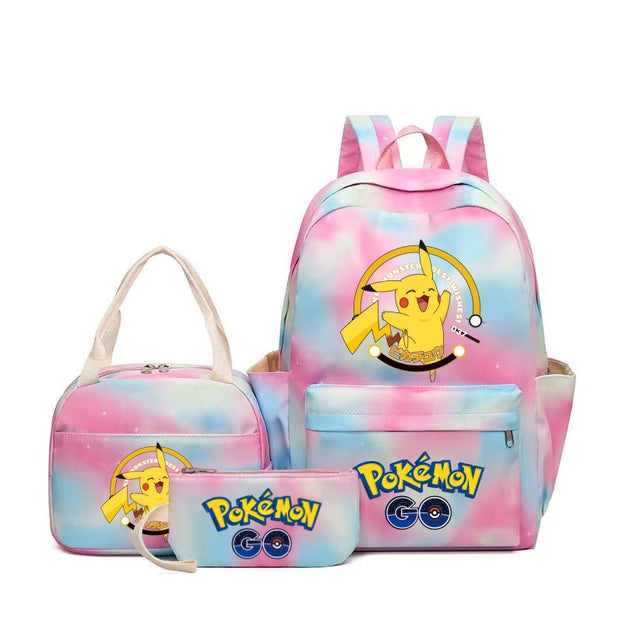 Pokemon Pikachu School Backpack Set Large Capacity Double Shoulder Bag for Middle School Students