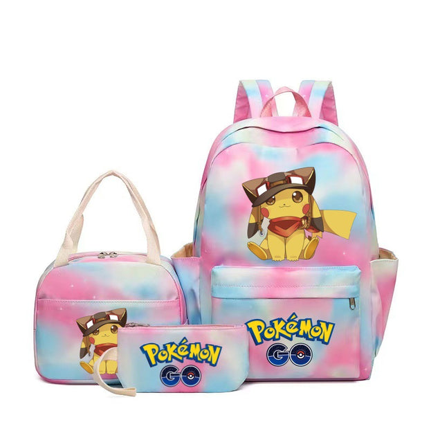 Pokemon Pikachu School Backpack Set Large Capacity Double Shoulder Bag for Middle School Students