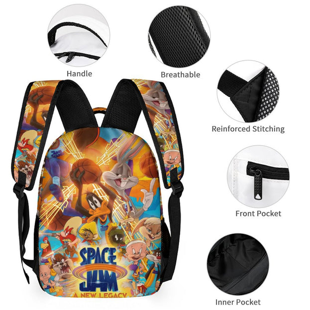 Space Jam Printed Backpack Stylish Anime School Bag for Elementary and Middle School Students