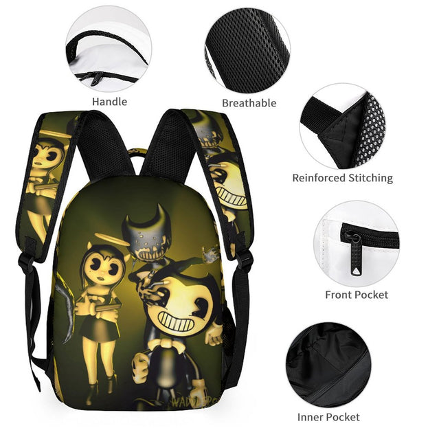 Bendy and the Ink Machine School Backpack Stylish Unisex Bag for Boys and Girls Durable Double Shoulder Design