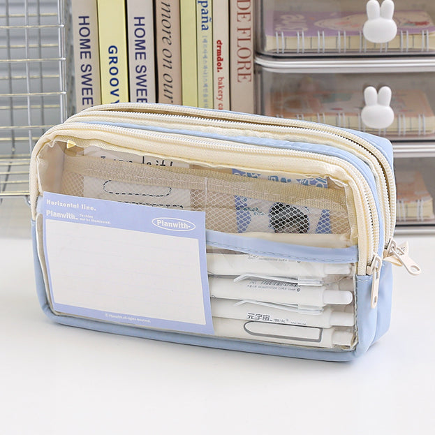 2 Pcs Large Clear Pencil Case Multilayer Pencil Box Aesthetic Big Capacity Pen Holder Organizer for Students