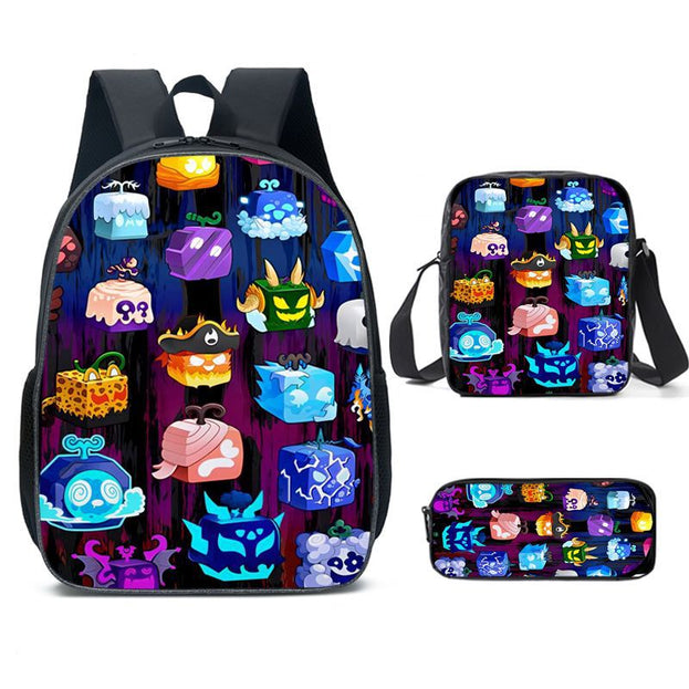 Cartoon Blox Fruits Backpack Multi Pocket Laptop Bag for School Travel and Gaming