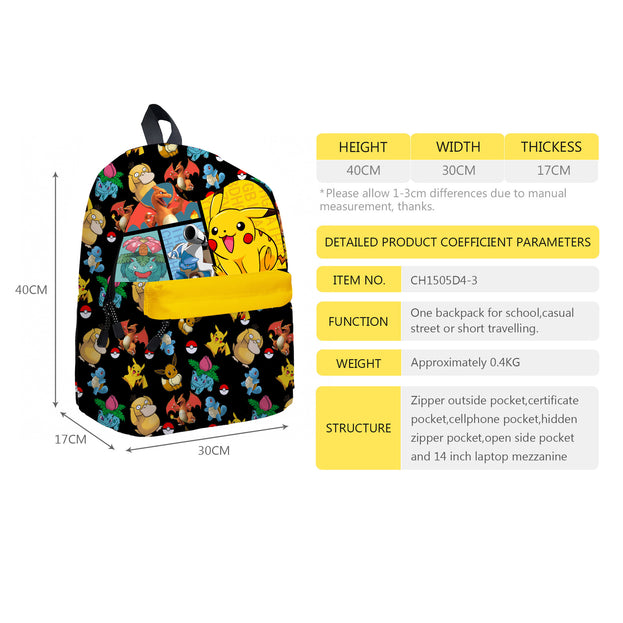 16 Inch Cute Anime Backpack Lightweight Casual Laptop Bag for Kids Teens and Adults Perfect Cartoon Travel Daypack Ideal Gift for Men and Women