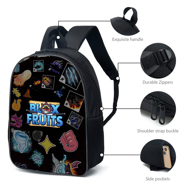 Cartoon Blox Fruits Backpack Multi Pocket Laptop Bag for School Travel and Gaming