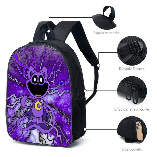 Cute Unisex Anime Backpack Set 16 Inch Laptop Backpack with Lunch Box and Pencil Case Smiling Critters Design