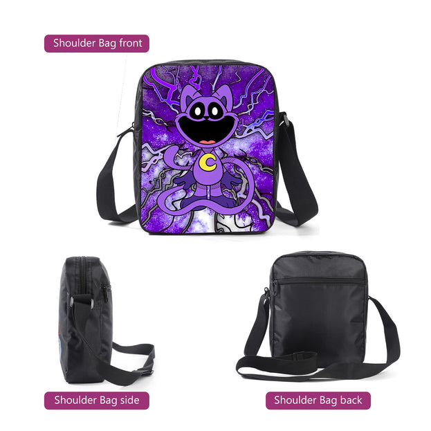 Cute Unisex Anime Backpack Set 16 Inch Laptop Backpack with Lunch Box and Pencil Case Smiling Critters Design