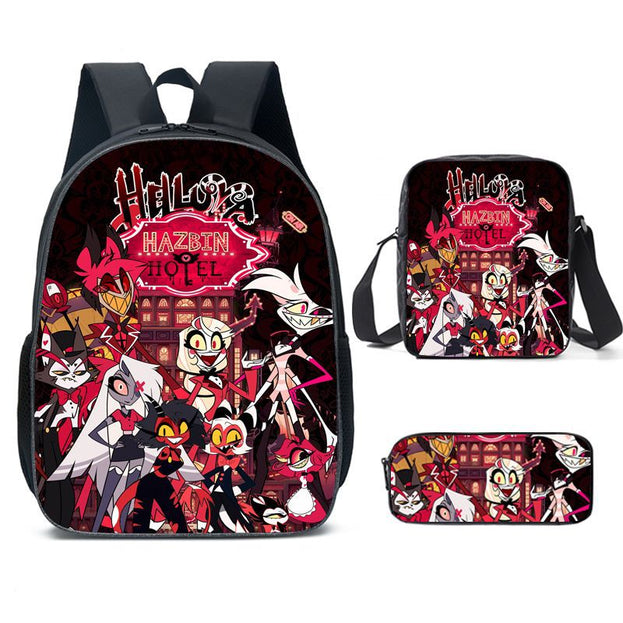 Hazbin Hotel Cartoon 3 Piece Backpack Set School Backpack for Kids Stylish Dual Shoulder Bag