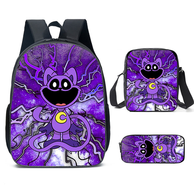 Cute Unisex Anime Backpack Set 16 Inch Laptop Backpack with Lunch Box and Pencil Case Smiling Critters Design