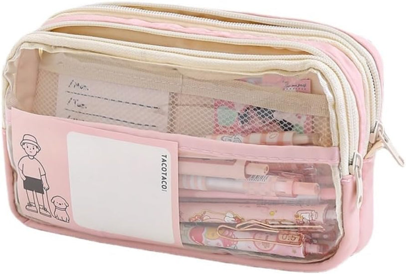 2 Pcs Large Clear Pencil Case Multilayer Pencil Box Aesthetic Big Capacity Pen Holder Organizer for Students