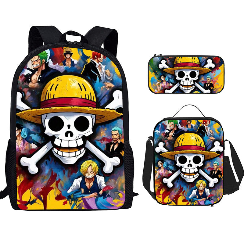 One Piece Luffy Print Backpack Durable Anime School Bag for Middle School Students Large Capacity Double Shoulder Bag