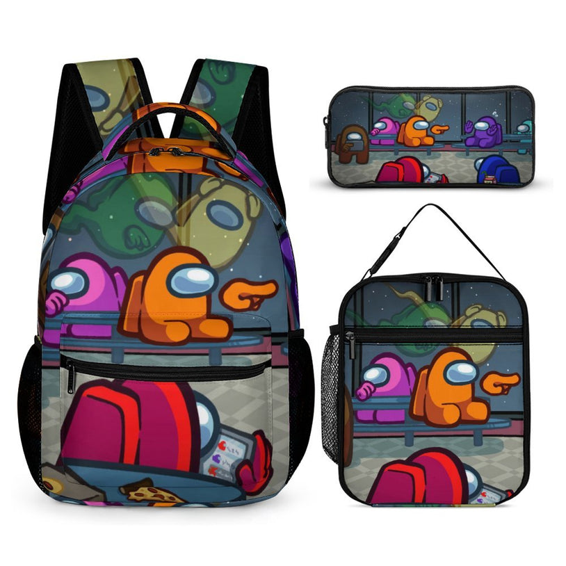 New Among Us Cartoon School Backpack Includes Lunch Box and Pencil Case Ideal for Elementary and Middle School Students