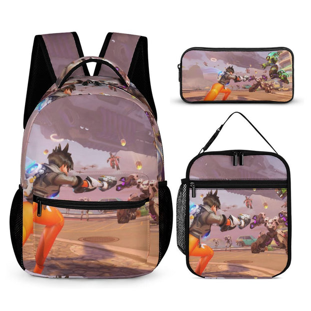 Durable 16 Inch Overwatch Anime Backpack Fashionable School Bag for Elementary and Middle School Students