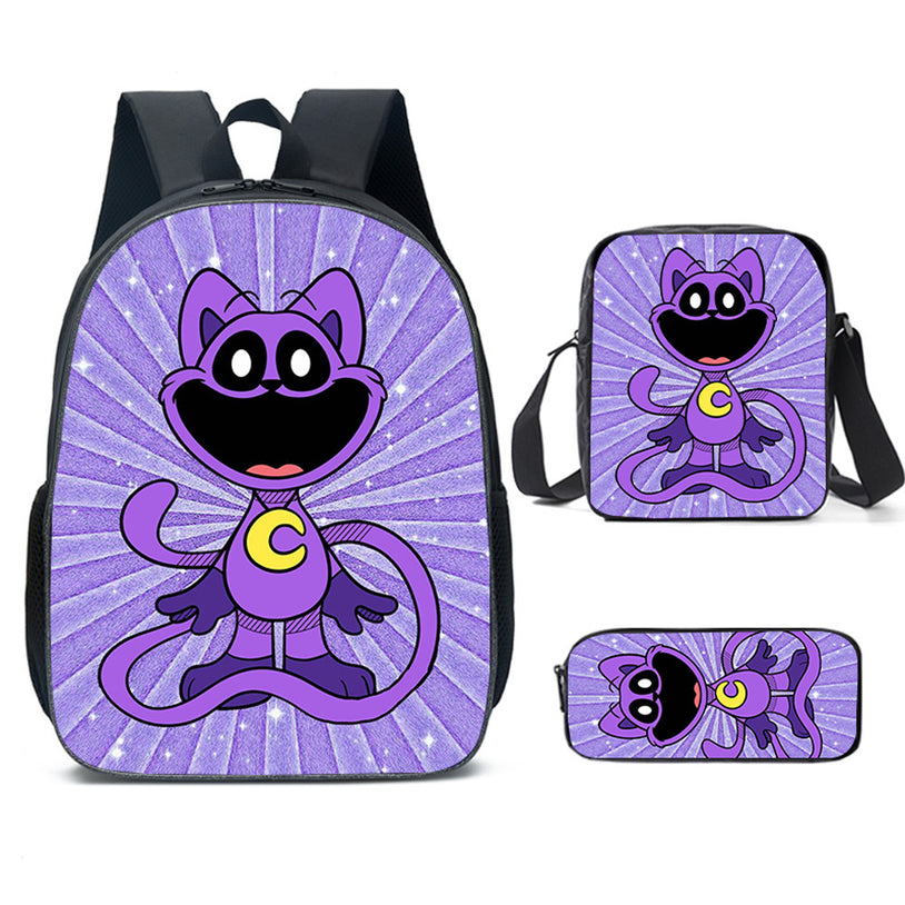 Cute Unisex Anime Backpack Set 16 Inch Laptop Backpack with Lunch Box and Pencil Case Smiling Critters Design