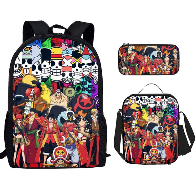 One Piece Luffy Print Backpack Durable Anime School Bag for Middle School Students Large Capacity Double Shoulder Bag