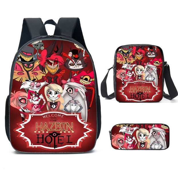 Hazbin Hotel Cartoon 3 Piece Backpack Set School Backpack for Kids Stylish Dual Shoulder Bag