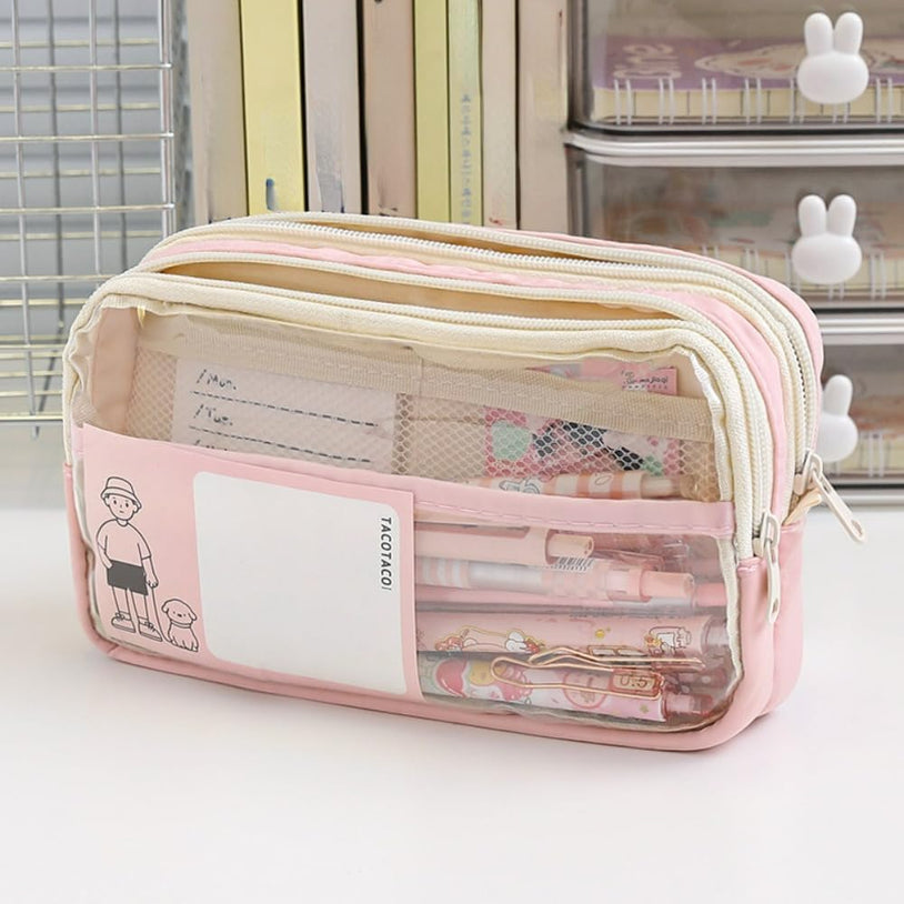 2 Pcs Large Clear Pencil Case Multilayer Pencil Box Aesthetic Big Capacity Pen Holder Organizer for Students