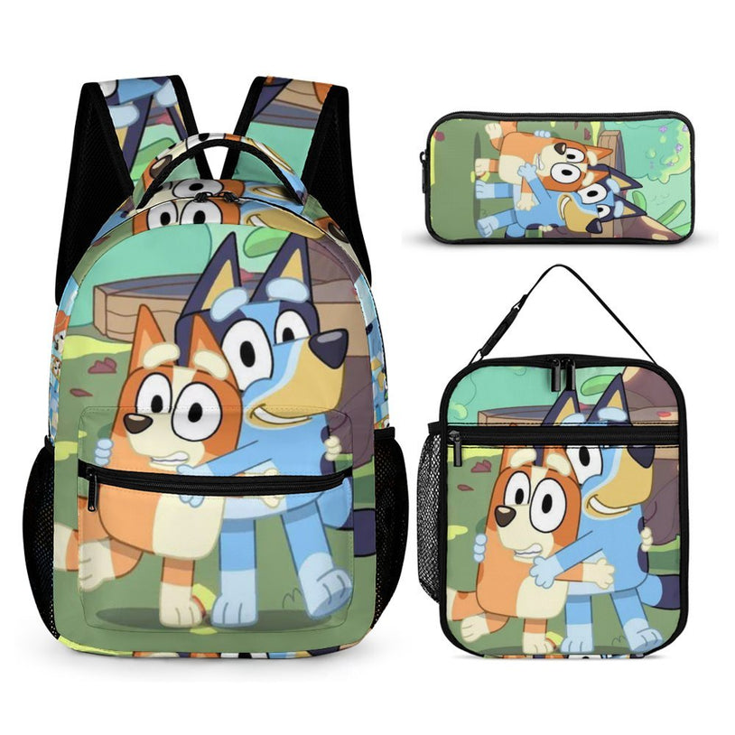 Bluey Print Double Shoulder Backpack Anime School Bag for Elementary and Middle School Students