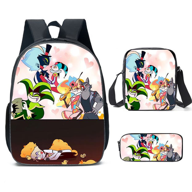 Hazbin Hotel Cartoon 3 Piece Backpack Set School Backpack for Kids Stylish Dual Shoulder Bag