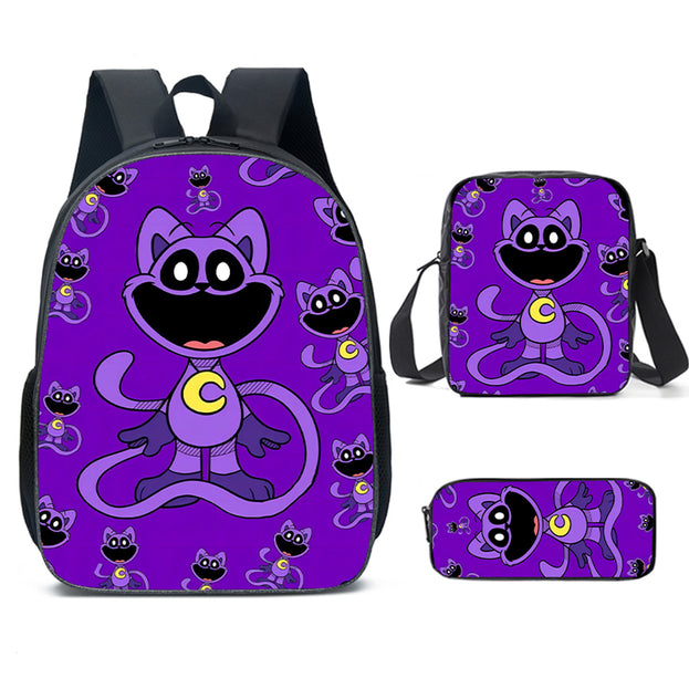 Cute Unisex Anime Backpack Set 16 Inch Laptop Backpack with Lunch Box and Pencil Case Smiling Critters Design