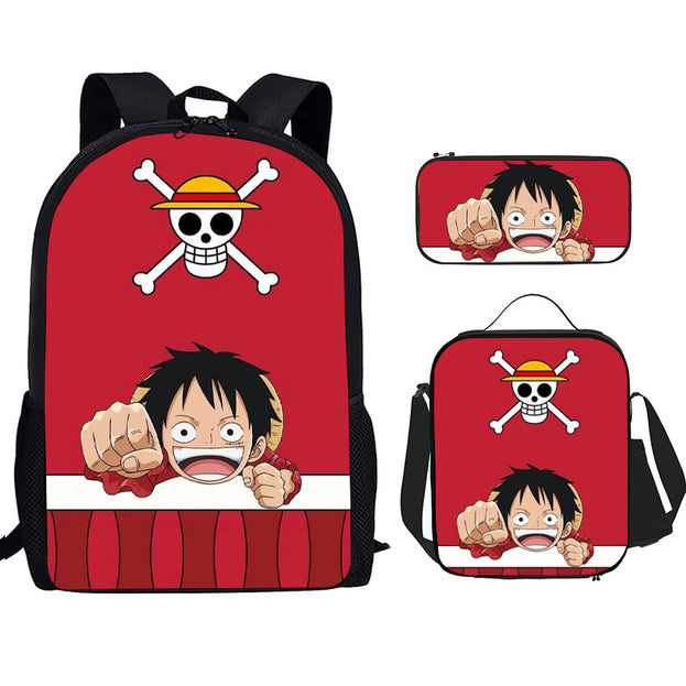 One Piece Luffy Print Backpack Durable Anime School Bag for Middle School Students Large Capacity Double Shoulder Bag