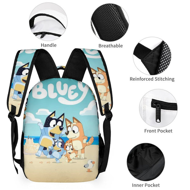 Bluey Character Print Double Shoulder Backpack Ideal School Bag for Elementary and Middle School Children