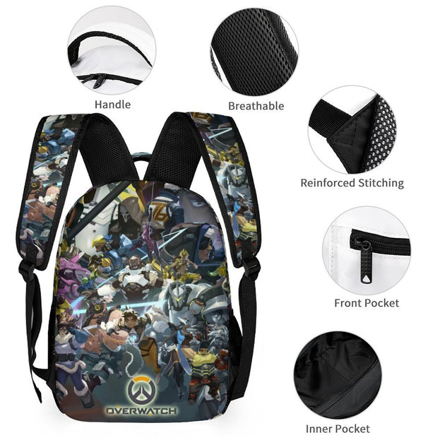 16 Inch Overwatch Anime Print Backpack Durable and Trendy School Bag for Kids