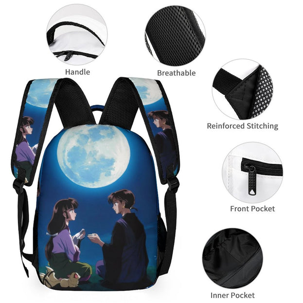 Inuyasha Print Backpack Miroku and Sango Anime School Bag for Kids, Large Capacity Double Shoulder Bag