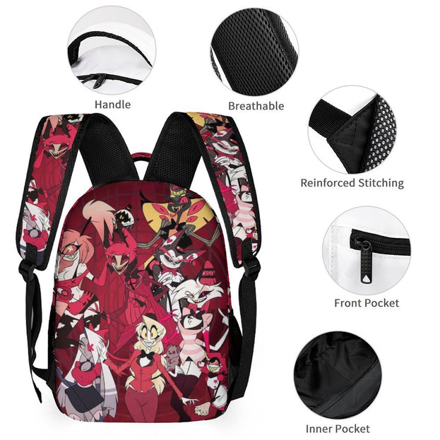 Hazbin Hotel Backpack and Lunchbox Set Waterproof School Bag Laptop Backpack Travel Bag Creative and Stylish Kids' School Bag