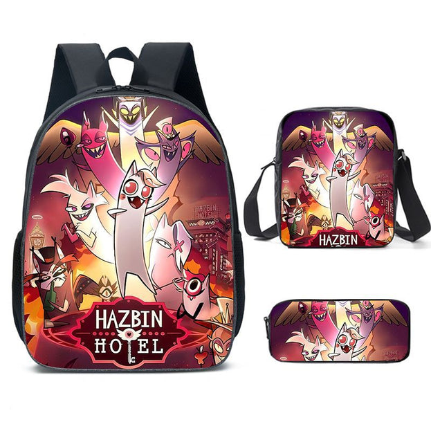 Hazbin Hotel Cartoon 3 Piece Backpack Set School Backpack for Kids Stylish Dual Shoulder Bag