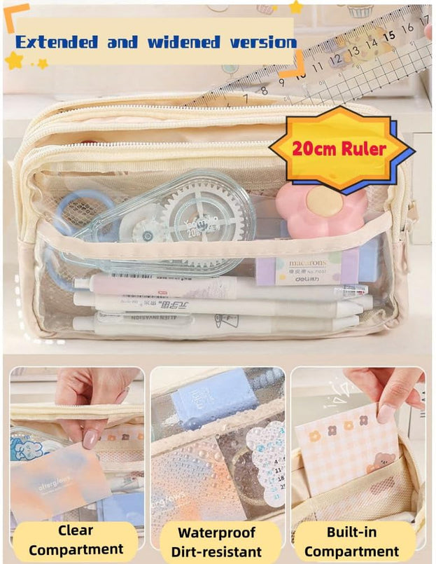 2 Pcs Large Clear Pencil Case Multilayer Pencil Box Aesthetic Big Capacity Pen Holder Organizer for Students