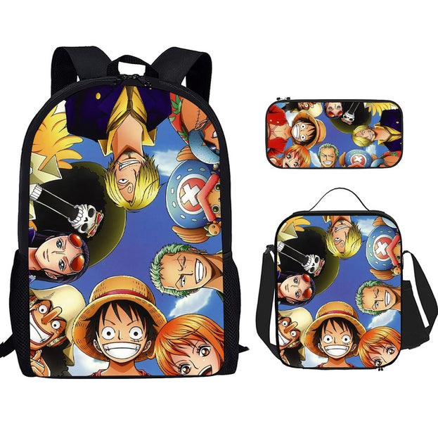 One Piece Luffy Print Backpack Durable Anime School Bag for Middle School Students Large Capacity Double Shoulder Bag