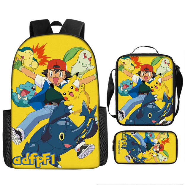 Pokemon Pikachu School Backpack with Pencil Case Large Capacity Cartoon Gaming Bag for Kids