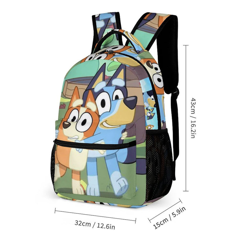 Bluey Print Double Shoulder Backpack Anime School Bag for Elementary and Middle School Students