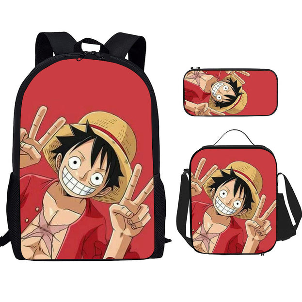 One Piece Luffy Print Backpack Durable Anime School Bag for Middle School Students Large Capacity Double Shoulder Bag