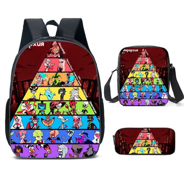 Hazbin Hotel Cartoon 3 Piece Backpack Set School Backpack for Kids Stylish Dual Shoulder Bag