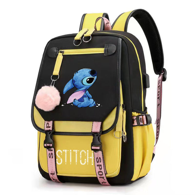 Stitch USB Charging School Backpack Durable Double Shoulder Bag for Students