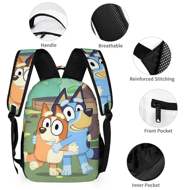 Bluey Print Double Shoulder Backpack Anime School Bag for Elementary and Middle School Students