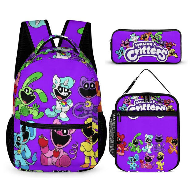 Children's Smiling Animal Backpack Set Cartoon School Bag with Lunch Box and Pencil Case Ideal for School Use