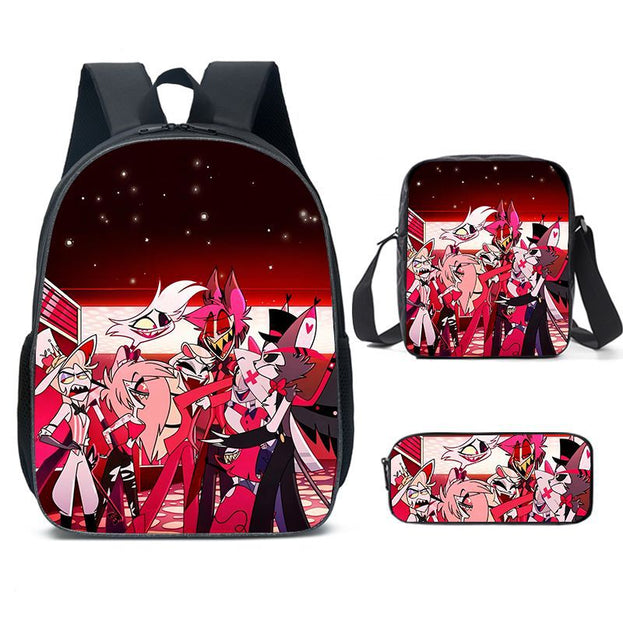 Hazbin Hotel Cartoon 3 Piece Backpack Set School Backpack for Kids Stylish Dual Shoulder Bag