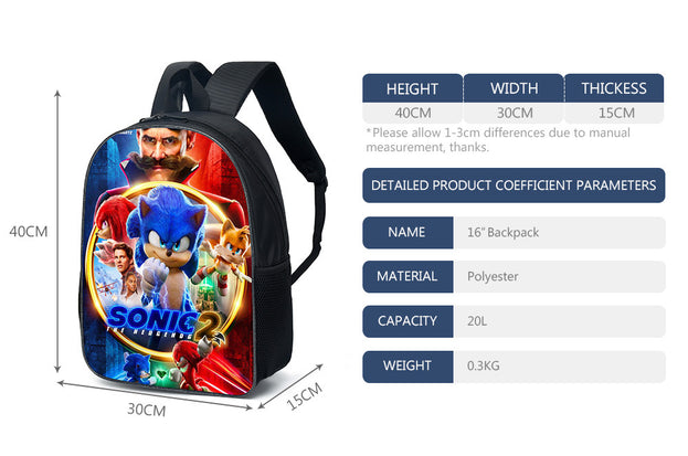 Sonic the Hedgehog School Backpack for Kids 16 Inch Unisex Double Shoulder Bag for Boys and Girls