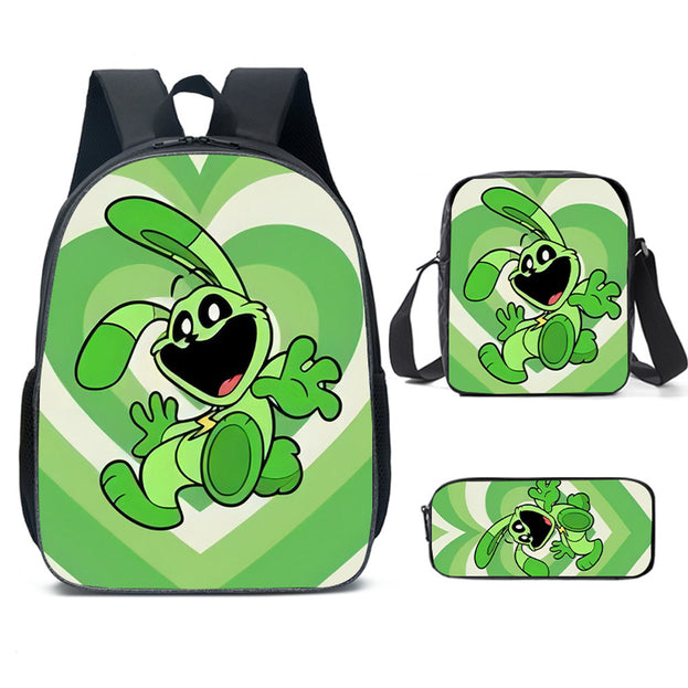 Cute Unisex Anime Backpack Set 16 Inch Laptop Backpack with Lunch Box and Pencil Case Smiling Critters Design