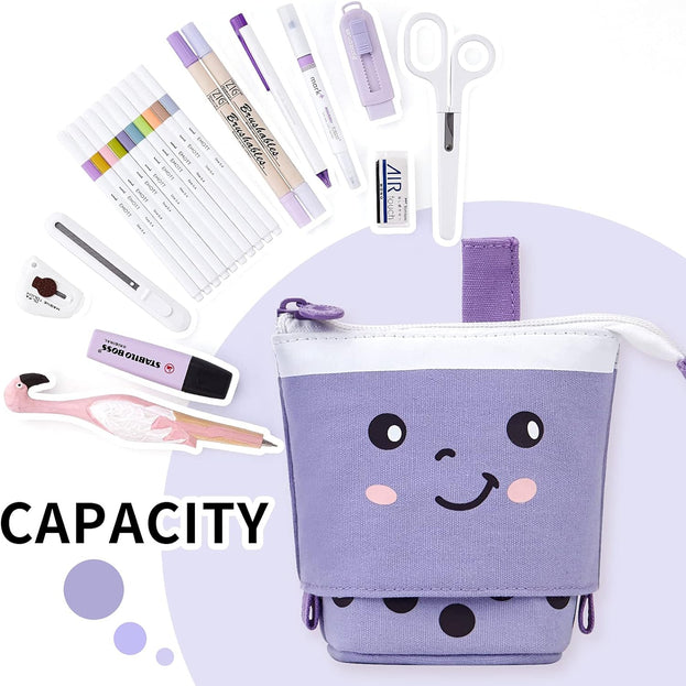 Cute Telescopic Pencil Case Versatile Pen Holder for Students Perfect for Stationery and Makeup