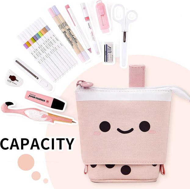 Cute Telescopic Pencil Case Versatile Pen Holder for Students Perfect for Stationery and Makeup