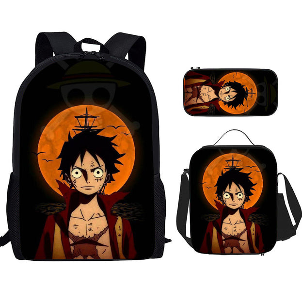 One Piece Luffy Print Backpack Durable Anime School Bag for Middle School Students Large Capacity Double Shoulder Bag