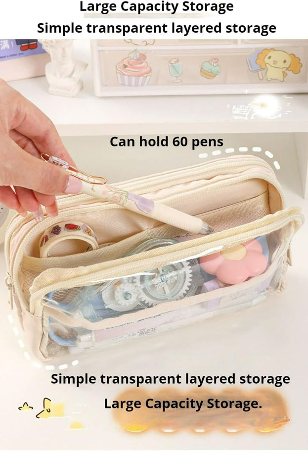 2 Pcs Large Clear Pencil Case Multilayer Pencil Box Aesthetic Big Capacity Pen Holder Organizer for Students