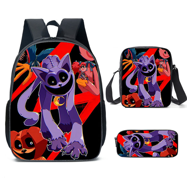 Cute Unisex Anime Backpack Set 16 Inch Laptop Backpack with Lunch Box and Pencil Case Smiling Critters Design