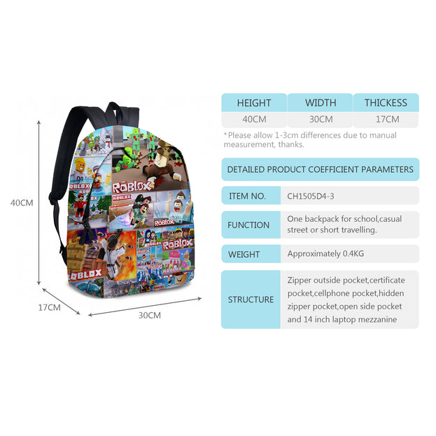 Kids Cosplay School Backpack Unisex Adjustable Laptop Bag for Back to School Travel and Gifts for Fans